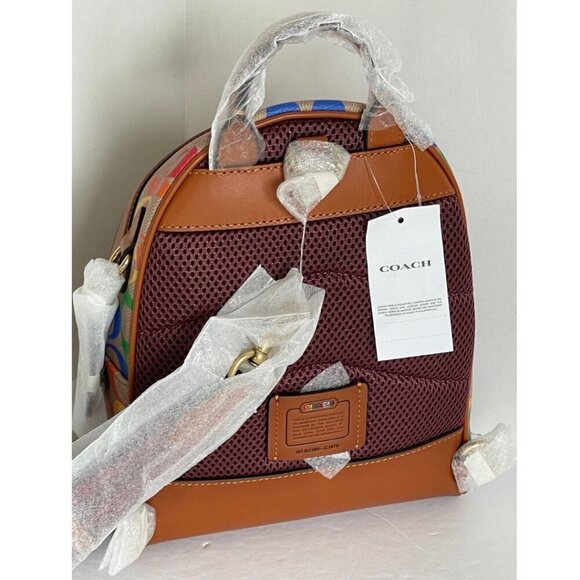 Coach Charter Backpack 18 Small Rainbow Signature Canvas Brown Leather - Picture 2 of 10